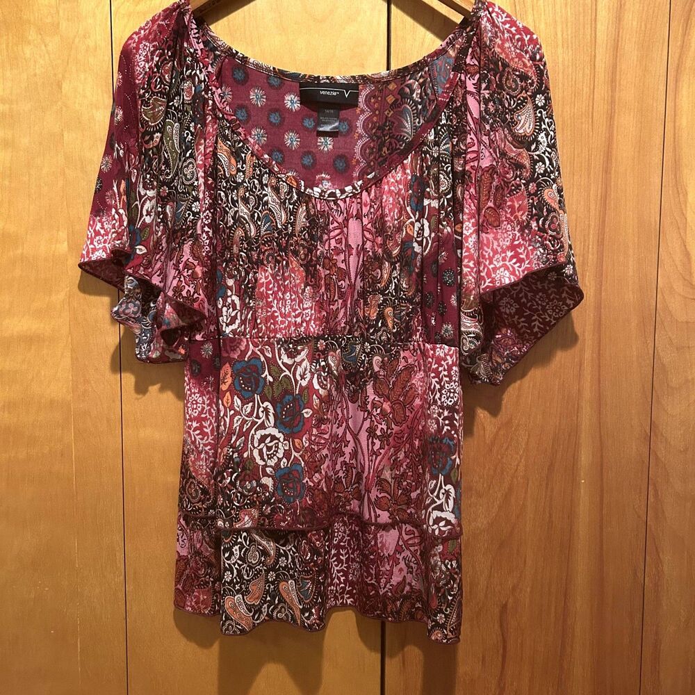 Venezia Womens Sz 14/16 Multicolor Babydoll Empire Tiered‎ Top-Flowy-Boho